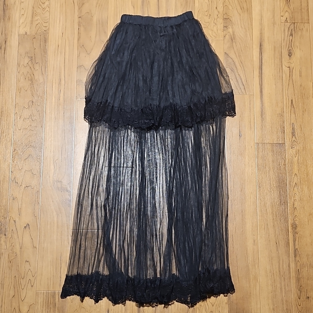 Ryu Black Sheer Lace Maxi Skirt